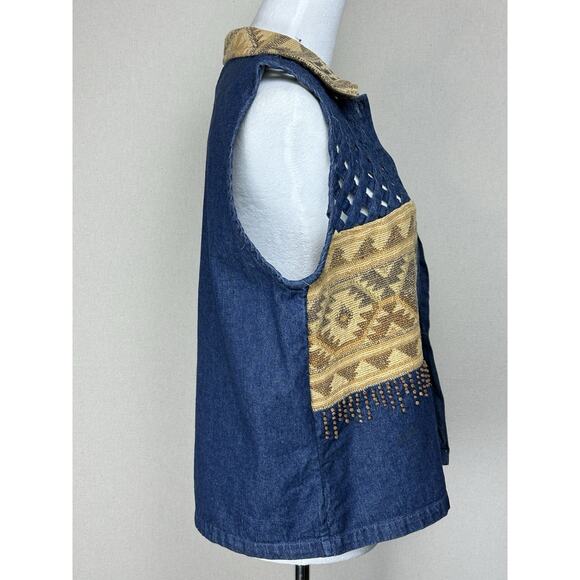 Vintage New Directions Denim Vest Sz M Fall Aztec Western Cowgirl Rodeo READ - Picture 4 of 12